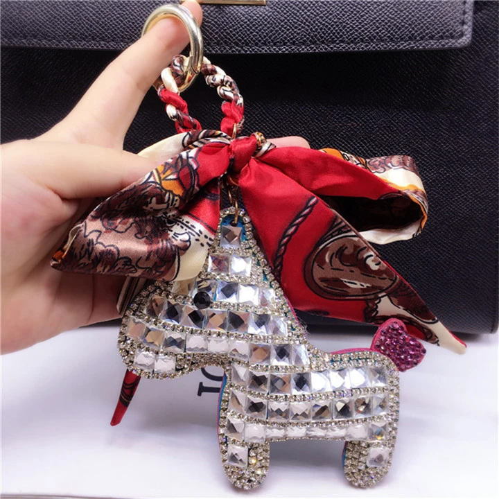 FT090 Horse Shape Cute Designer Glitter Girl Metal Crystal Luxury Key Chain Accessories Charm Women Bag Accessory Keychain for Bags